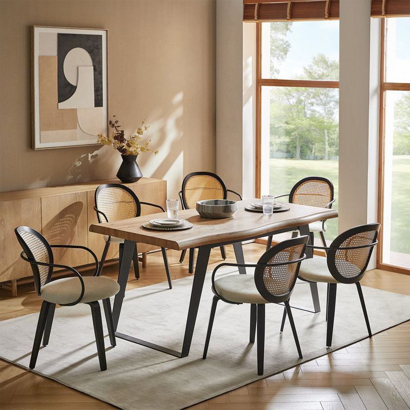 Ensemble de chaises de salle à manger Delmas 19,5W Mid-Century Modern Rattan Accents, 6, Ivoire ivoire