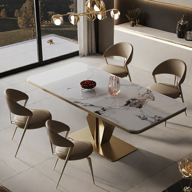 Modern simple rectangular dining table set, 29.5"H x 78.7"L x 35.4"W, Gold