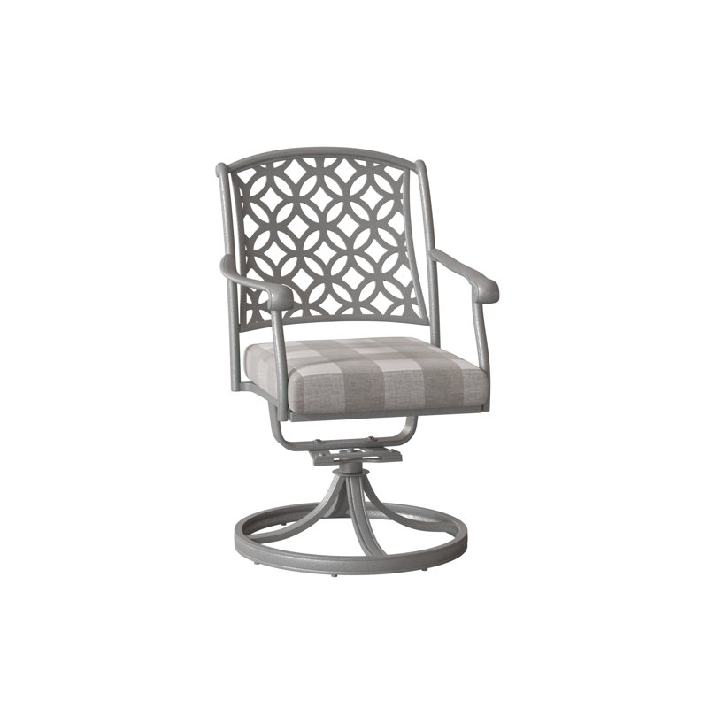 Fauteuil de patio pivotant avec coussin Casa, Brun châtaigne, Prescott Dove Check Sunbrella®