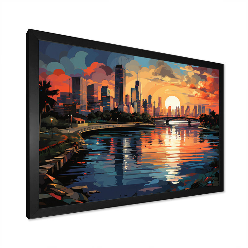 City Miami Popart III sur toile, Cadre simple noir, H 30 po x l 40 po x P 1,5 po