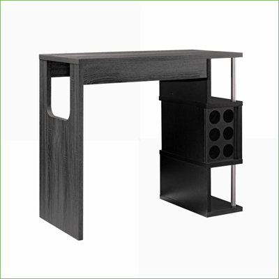 Distressed Grey and Black Coffee Table - 3 Shelves + Wine Glass Compartment, Space-Saving for Home Bar