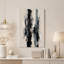 Tableau abstrait à coups de pinceau verticaux noirs, beiges et oranges sur toile-1362212341