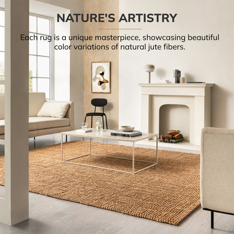 Muski Solid Colour Jute / Sisal Hand Woven Area Rug, Rectangle 244 x 305cm
