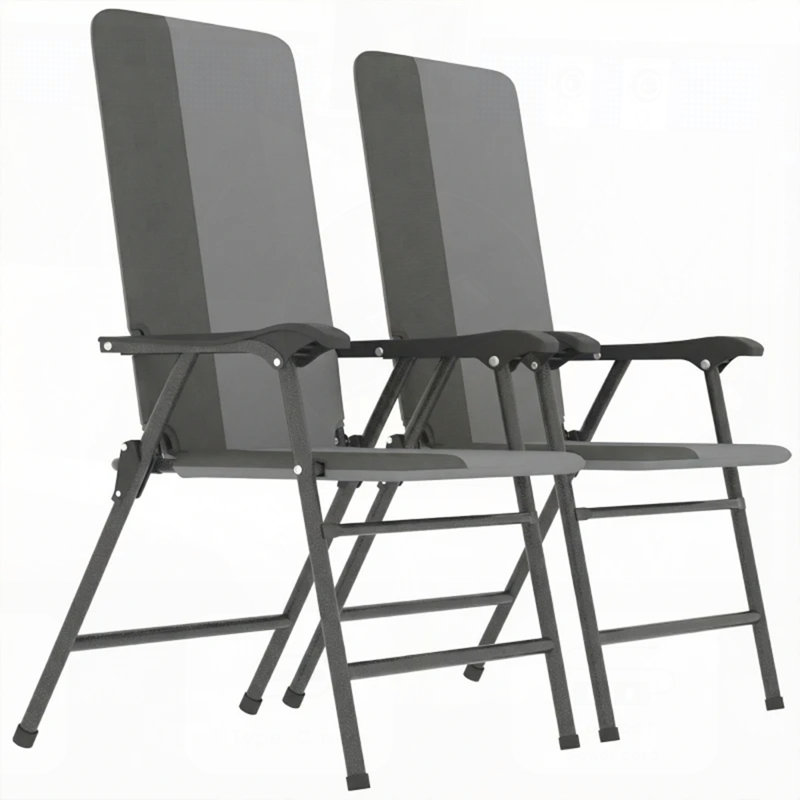High Back Folding Lawn Chairs with Padded Comfort and Full Support for Outdoor Relaxation, Set of 2, Gray/Light Gray