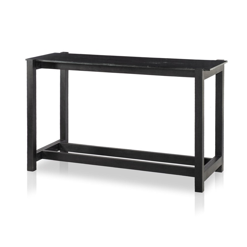 Scout Bar Table, 36”H x 70”L x 26”W, Polished Black Marble/Worn Black Mango
