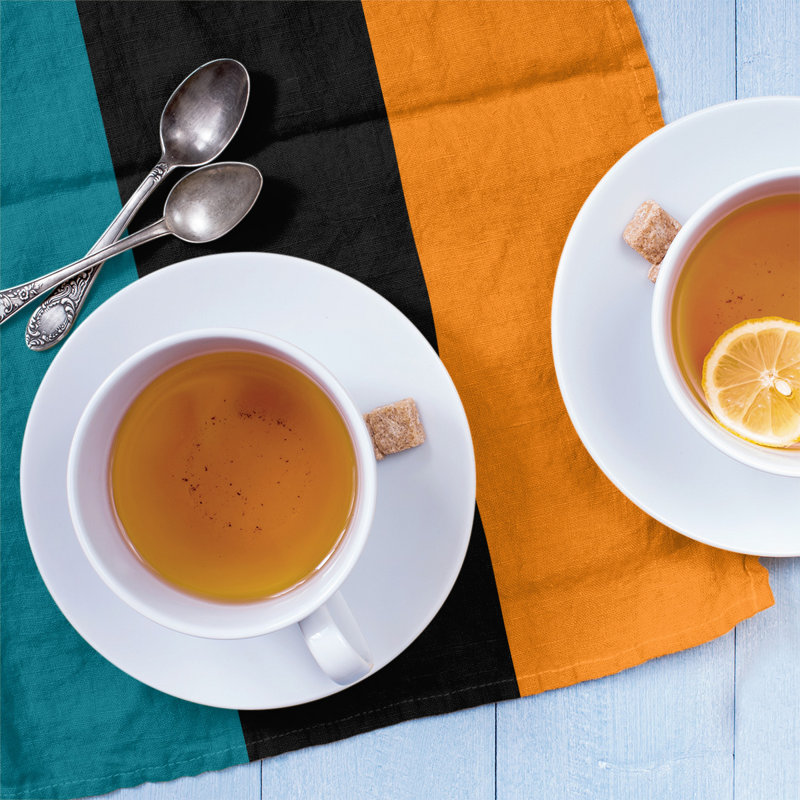 Anaheim Stripe Tea Towel Kitchen Towel, Poly Twill, Deep Pacific Teal/Black/Burnt Orange