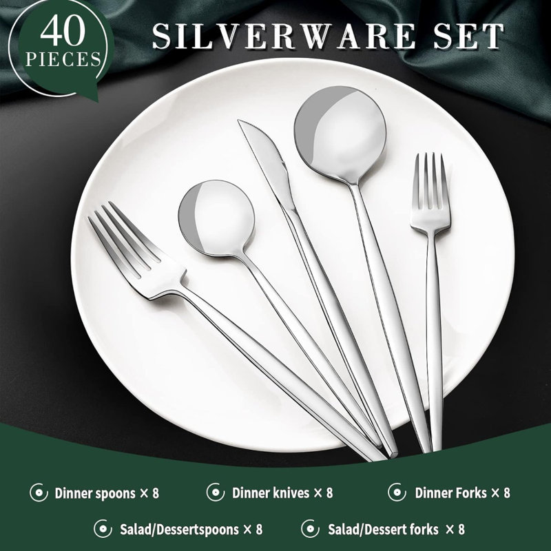 40-Piece Silverware Set for 8, Silver