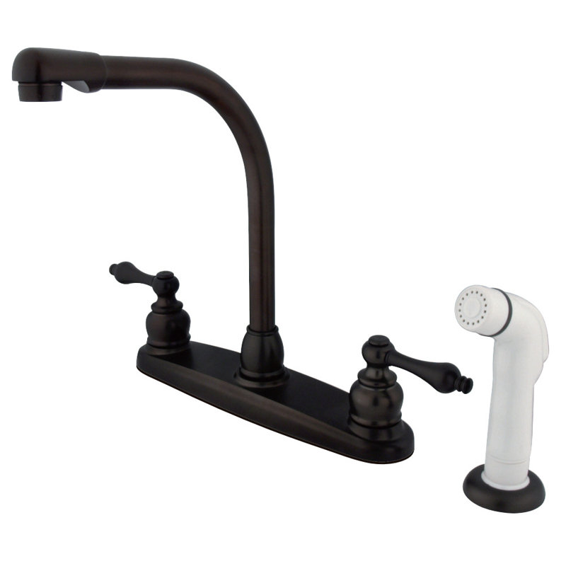 Kingston Brass Victorian Two-Handle 4-Hole 8" Centerset Kitchen Faucet with Side Sprayer, Oil Rubbed Bronze