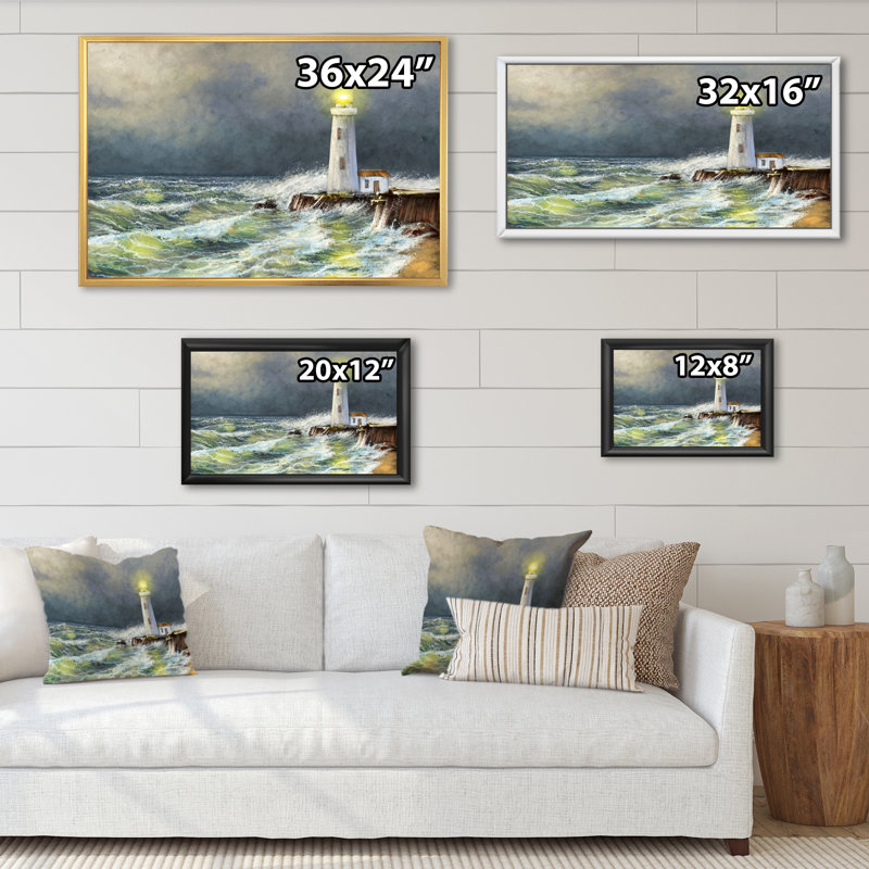 Phare de la mer, reproduction d'art sur toile, H 8 po x l 12 po x P 1 po, Cadre flottant brun