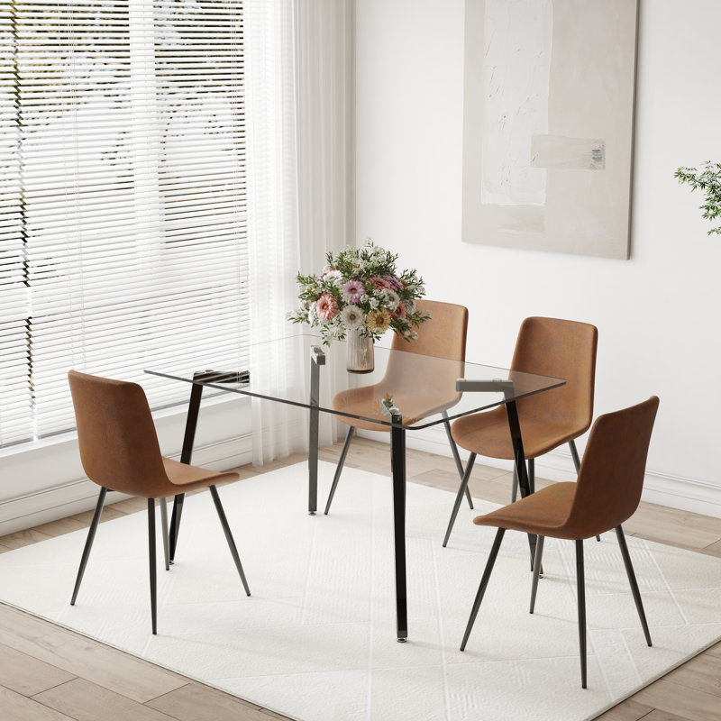 Kemeisha Glass Top Four Leg Dining Set, 30" H x 51" L x 31.5" W, 5