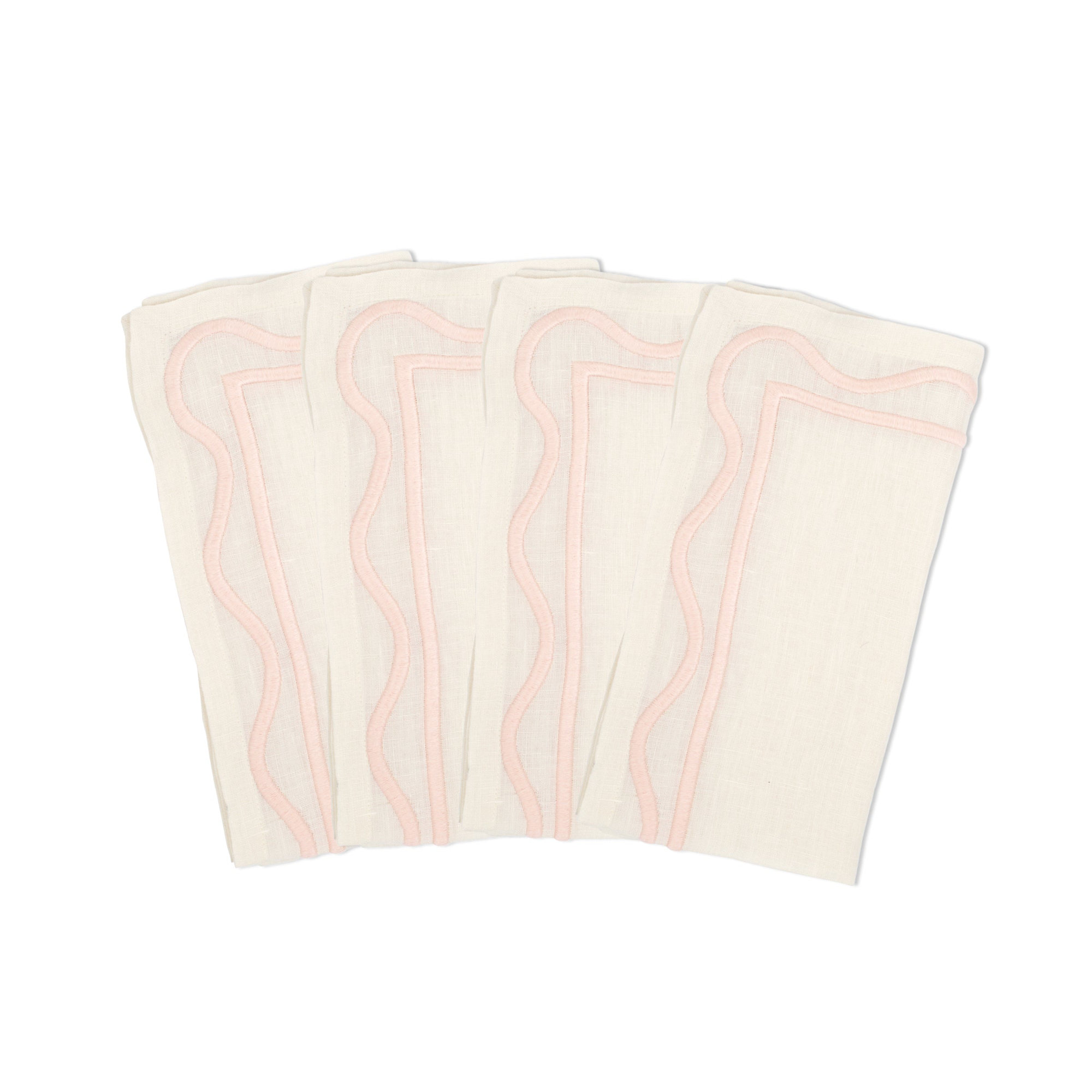 Colorblock Embroidered Linen Napkins (Set of 4), Pink
