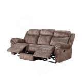 Zubaida Two Tone Chocolate Velvet Recliner Sofa W/USB Port & Drop Down Table