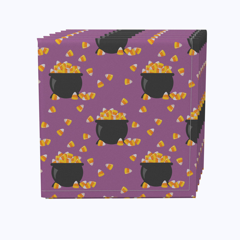Polyester Floral Square Napkin, Pot of Candy Corn