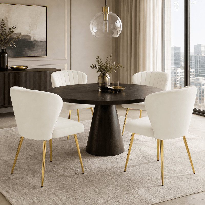 Chaise à oreilles moderne en velours capitonné blanc avec pieds en métal, Blanc