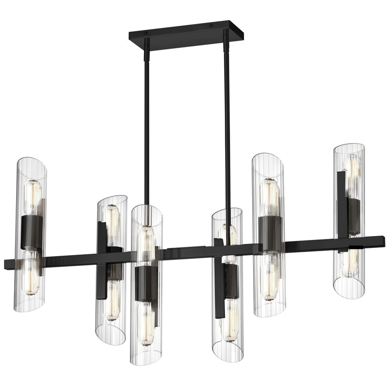 Lustre rectangulaire pour îlot de cuisine 12 lumières Samantha, Noir mat