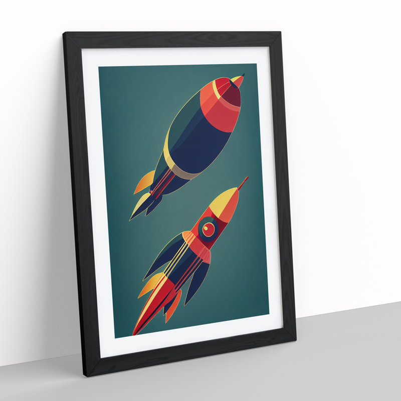 Retro Spaceship Rockets - Framed Print, Black Framed, 34cm H x 25cm W x 2cm D