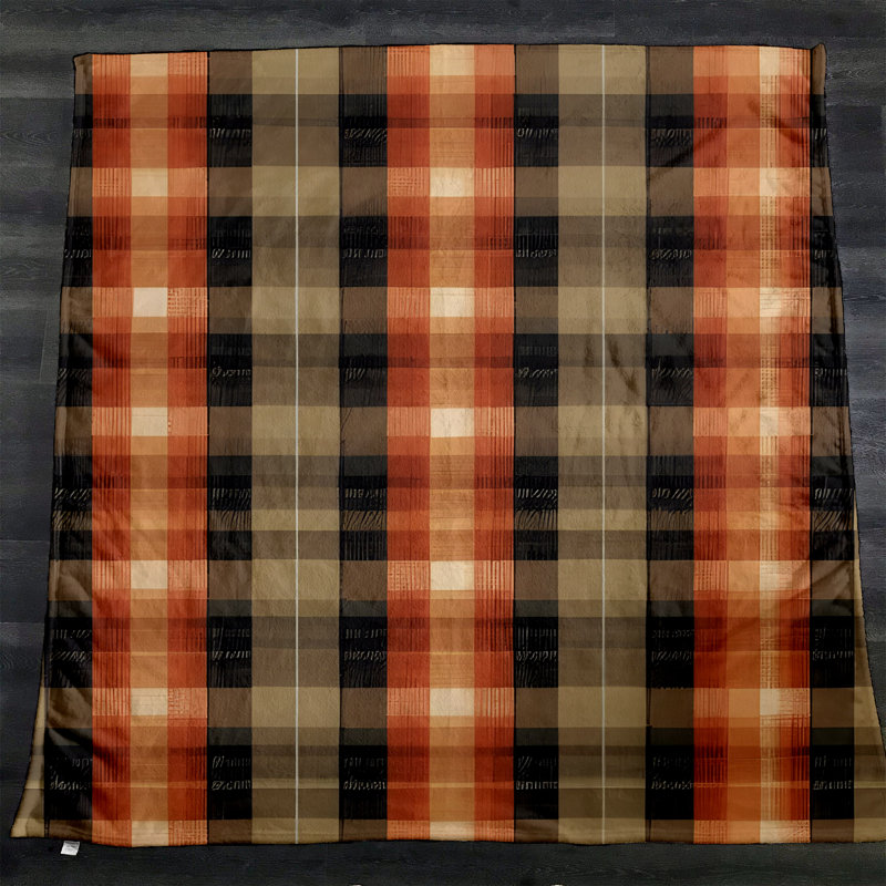 Throw Blanket, 68" W x 80" L, Checkered/Abstract, Orange/Brown