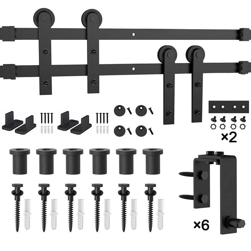 132-Inch Matte Black Double Bypass Barn Door Hardware Kit