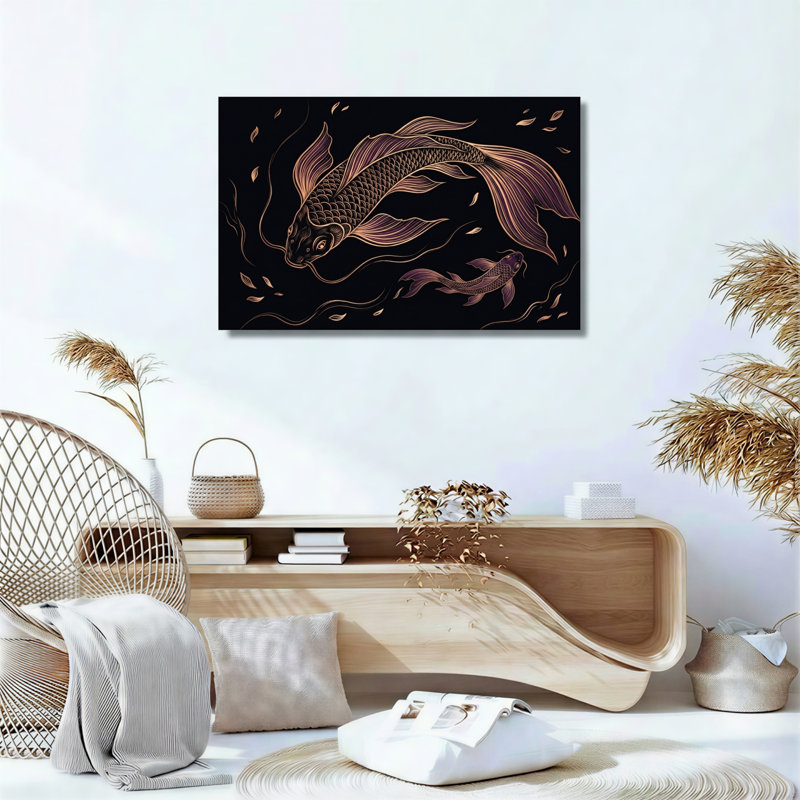 Koi Fish, reproduction d'art sur toile, ensemble de 1, Toile tendue, 12"H x 18"W