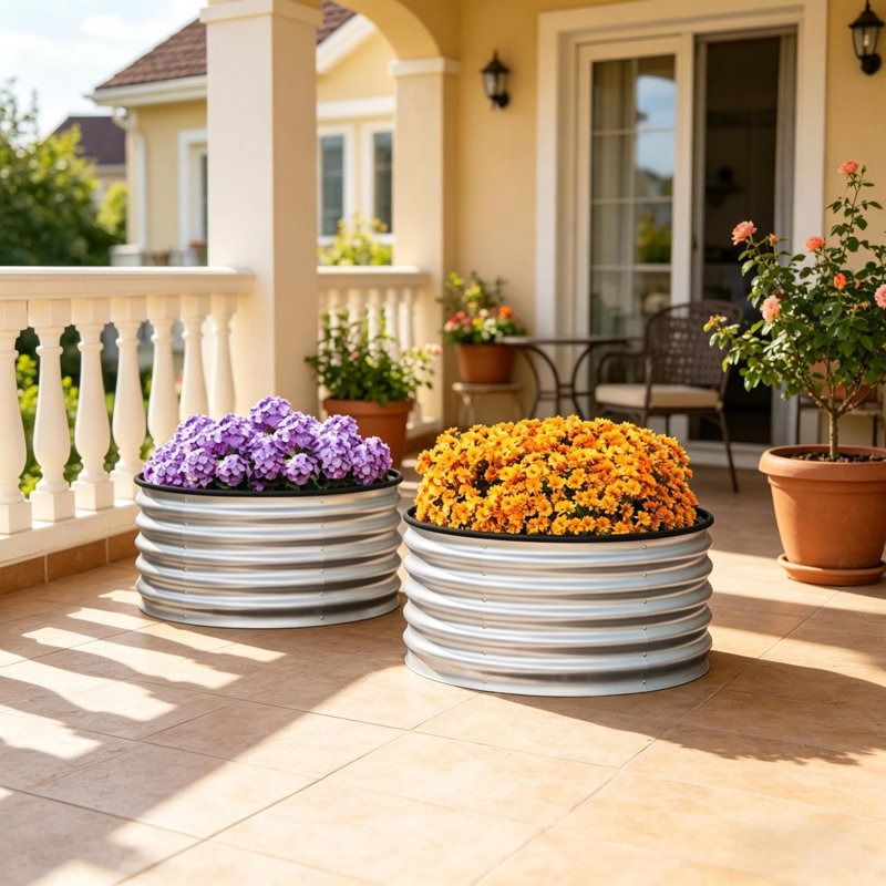 Ensemble de 2 jardinières, lits surélevés en acier galvanisé, jardin de patio moderne