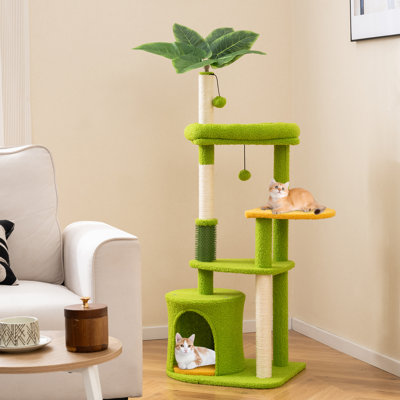 Multi-level Kitty Tower Cute Cat Tree for Adult Cats-Green