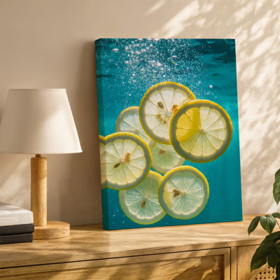 Toile, art mural flottant dans une eau turquoise cristalline avec lumière du soleil illuminant la toile
