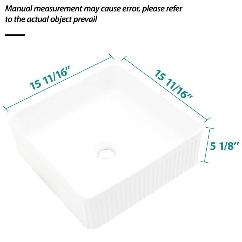 Lavabo de salle de bain vasque carré en céramique 15,74 "x 15,74" - Blanc, teint, design moderne pour la maison, restaurant