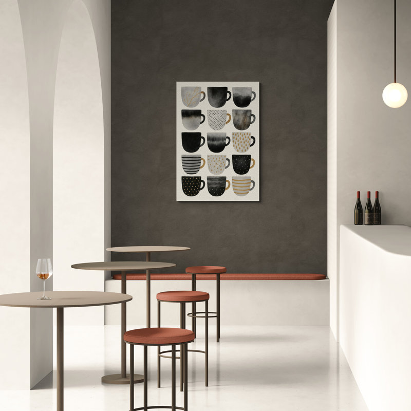 Coffee Cups Kitchen Wall Art - Canvas Framed Print, 63cm H x 43cm W