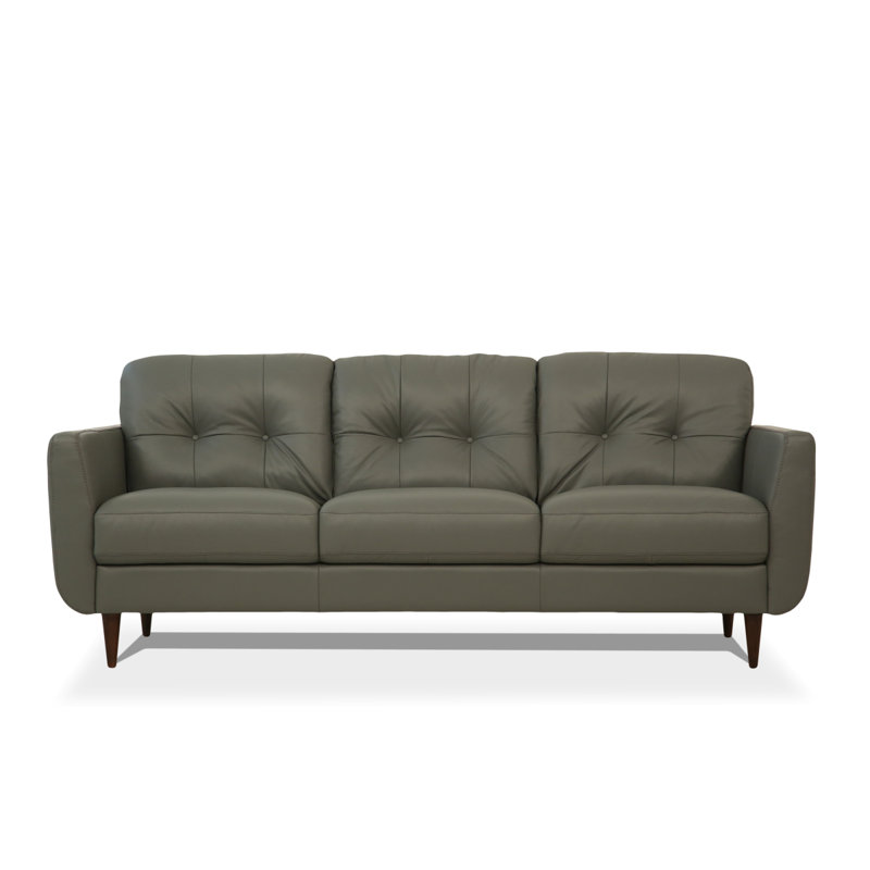Radwan Pesto Green Leather Sofa (Assembled), Gray
