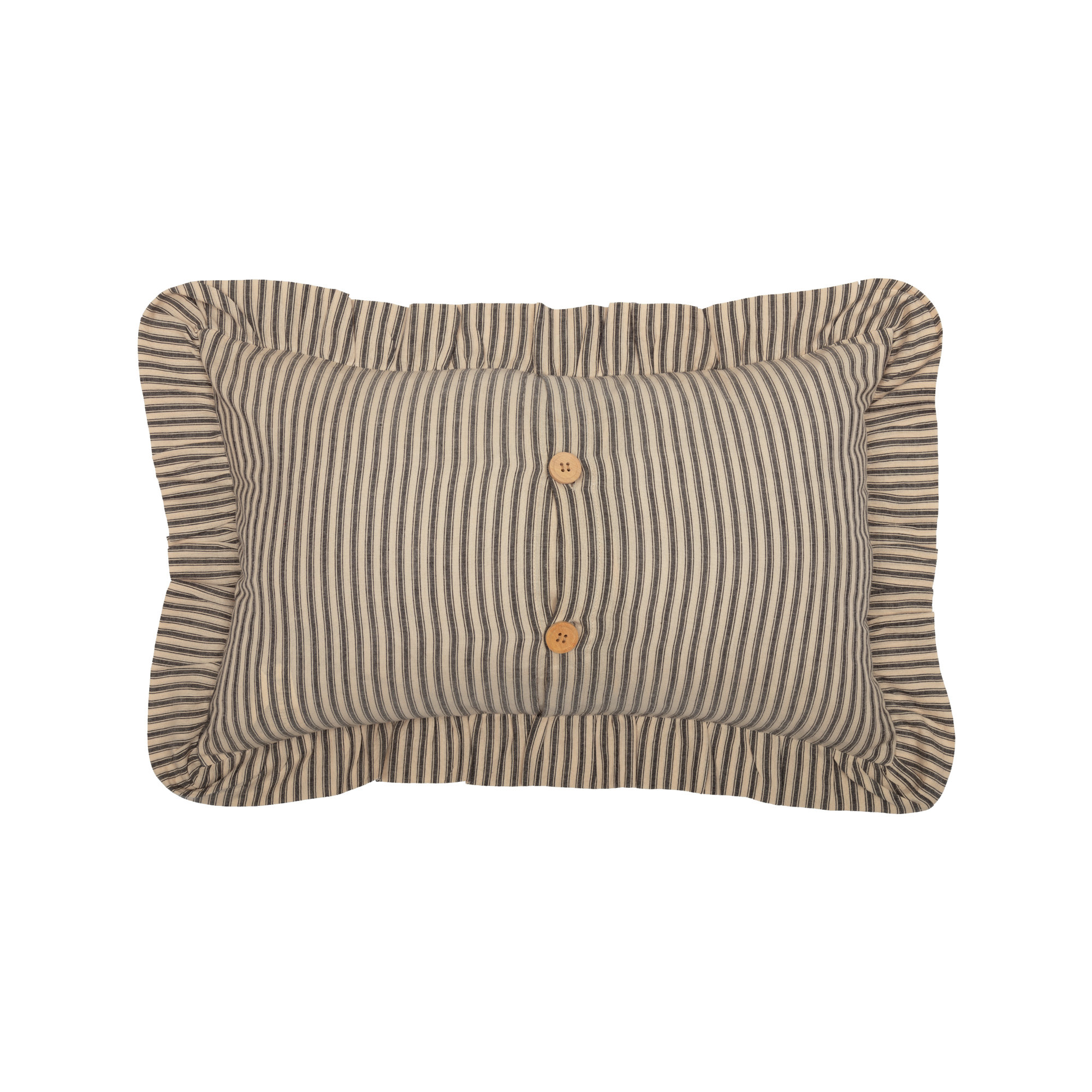 Ruffled Cotton Lumbar Throw Pillow, Polyester/Polyfill, Dark Crème/Coal Black