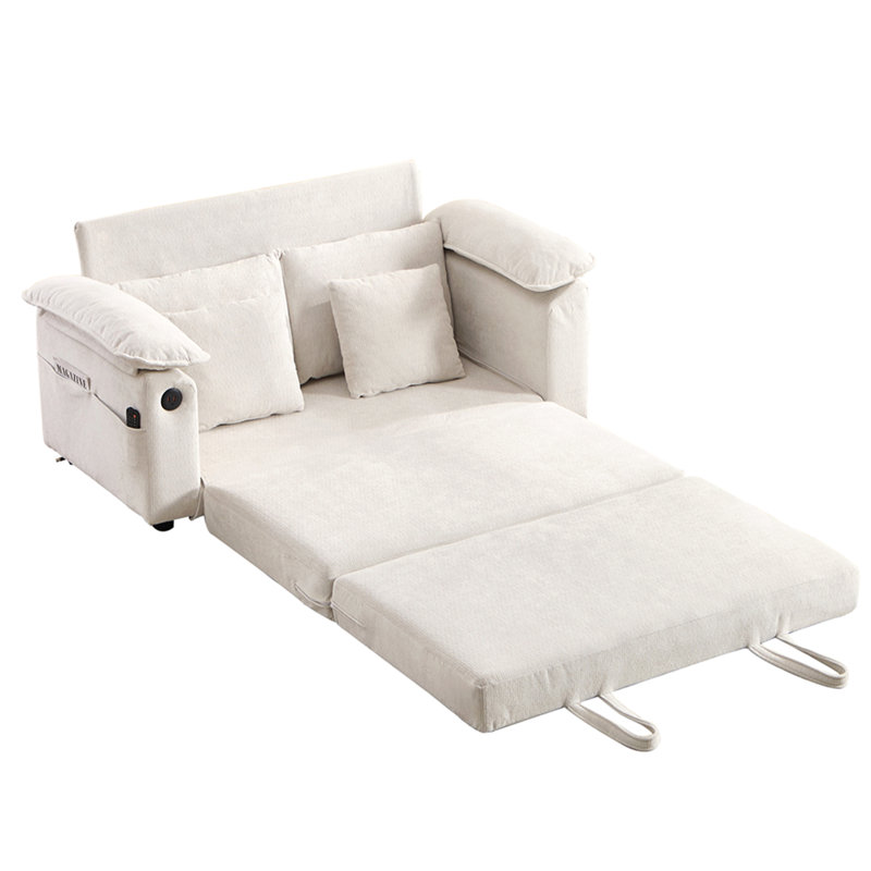 Canapé-lit futon convertible 3-en-1 58 po 58 po, causeuse pliable capitonnée avec canapé-lit escamotable, causeuse à dossier rabattable avec poches latérales pour le salon - blanc