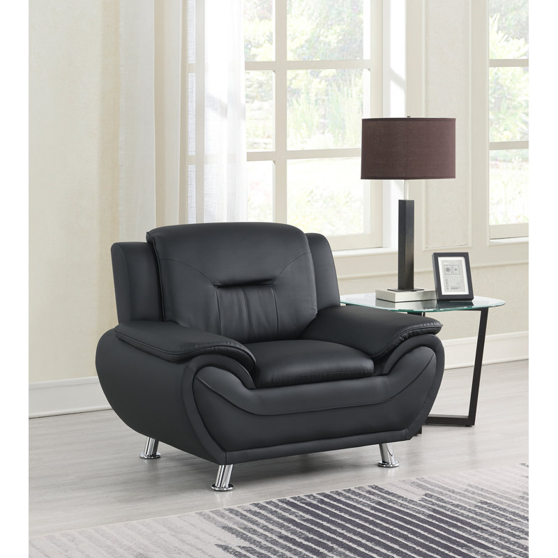 Goines Faux Leather Armchair, Black/Black Faux Leather