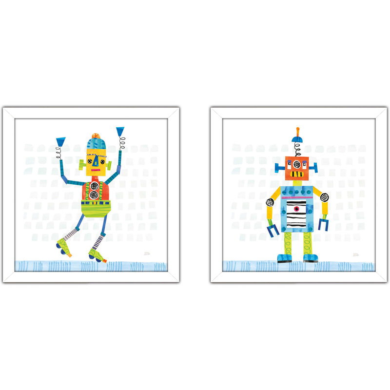 Ensemble de 2 pièces encadrées, fête des robots, H 16,5 po x l 33 po, Sans mat