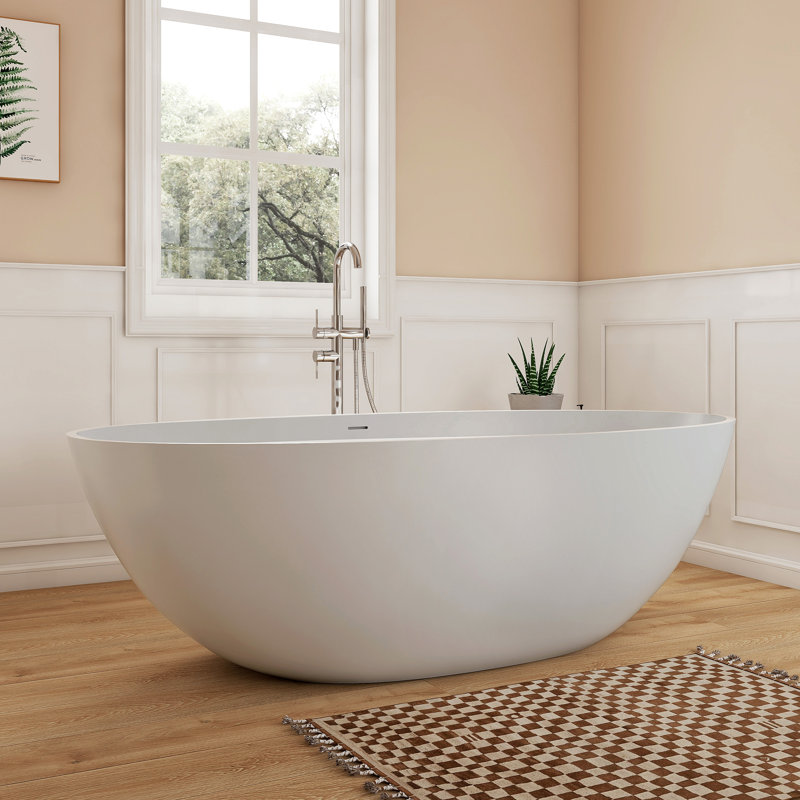 Fslefay 61'' Freestanding Bathtub Solid Surface Deep Soaking Tubs, Gray