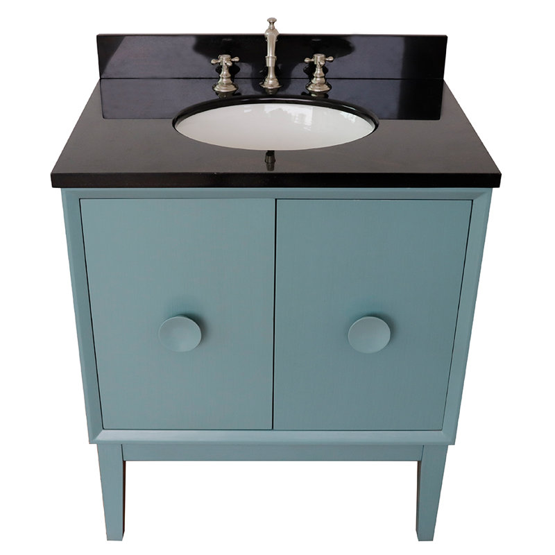 Crumley 31'' Single Bathroom Vanity with Top, Aqua Blue/Black Galaxy