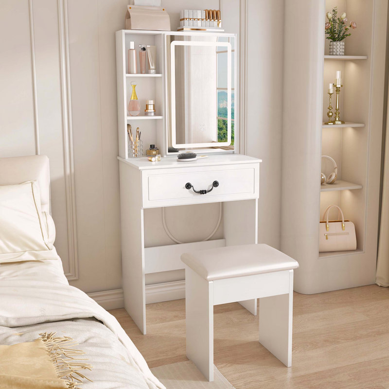 Mini coiffeuse avec miroir DEL et rangement caché