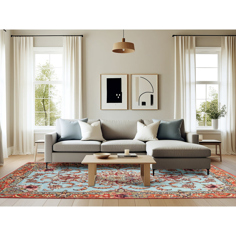 Tapis oriental rouge et bleu, Rectangle 6 pi x 9 pi