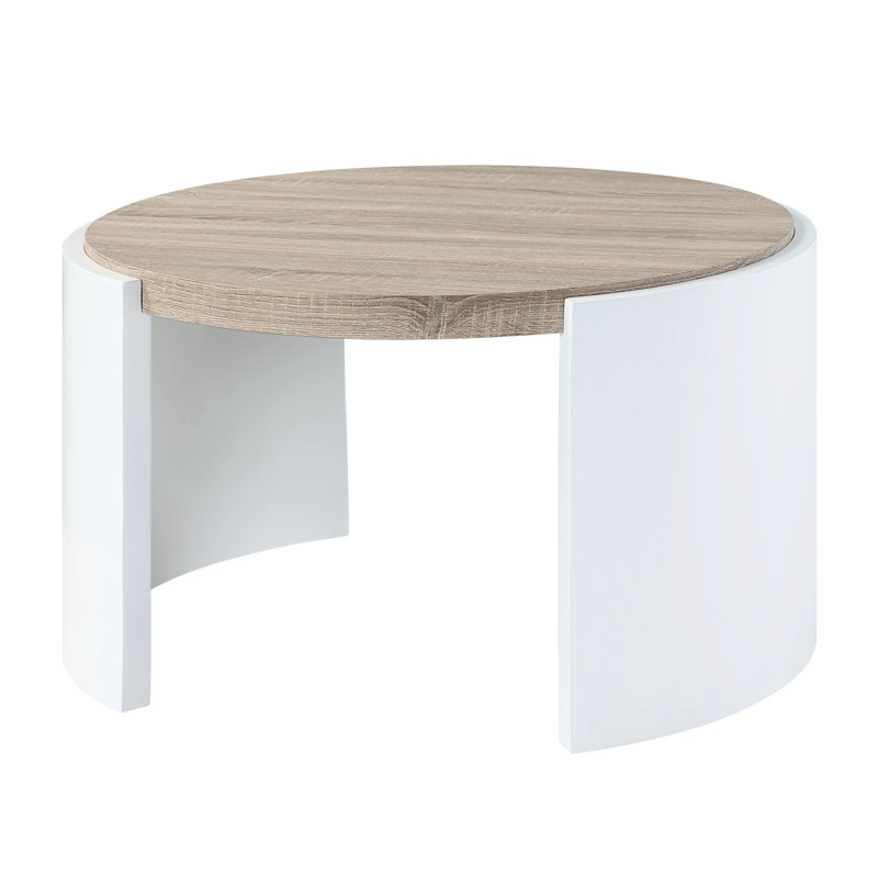 Table basse à finition ultrabrillante en chêne et blanc, profondeur 32,33 po, matériau synthétique, table blanche polyvalente pour meubles, poids de 34,63 lb, fabrication attrayante