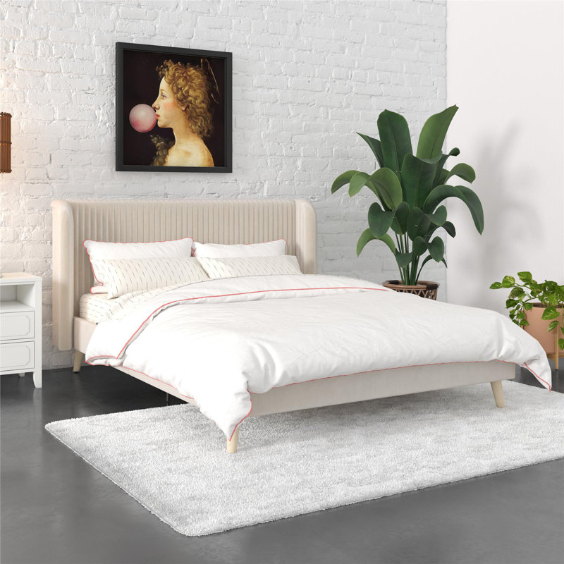 Holly Queen Size Upholstered Platform Bed, Ivory