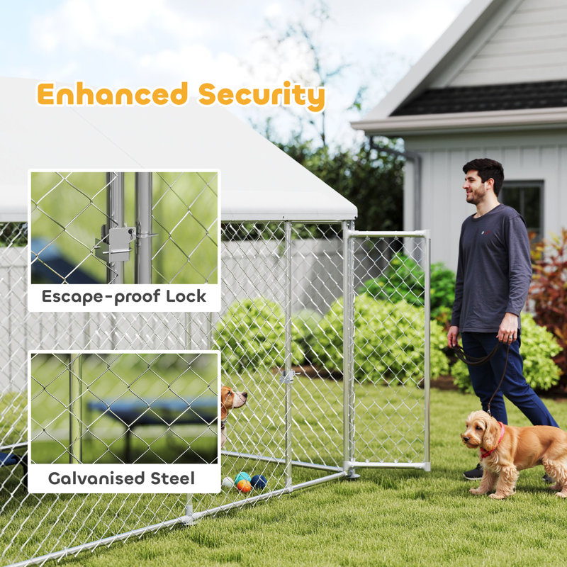 Chenil d'extérieur pour chien avec toit imperméable 9,2 pi x 7,5 pi x 7,2 pi