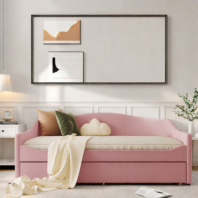 Lit de jour rembourré avec lumière DEL et lit gigogne, Rose