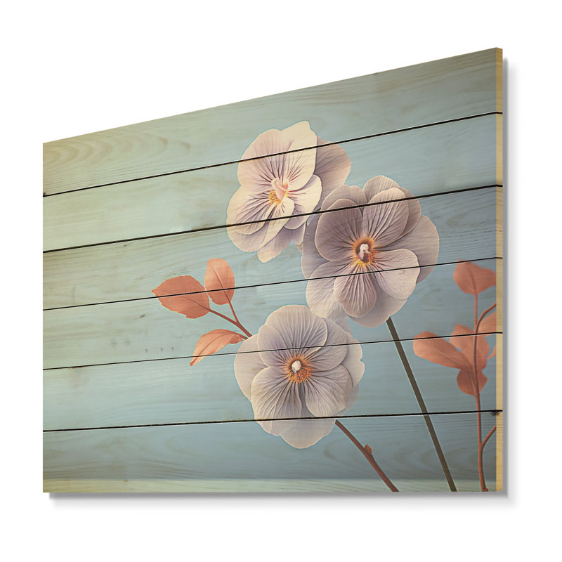 Minimalist Serenity Soft Pansy - Pansies Wood Art On Natural Pine Wood, 30" H x 40" W