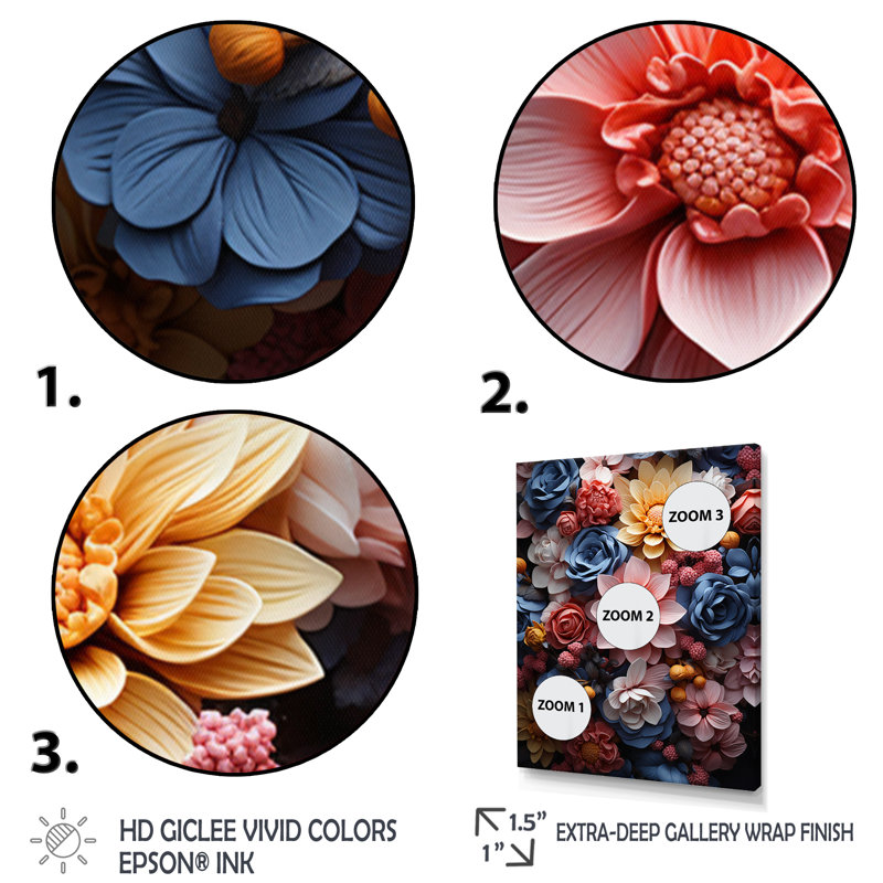 Rose, bleu, Wilflowers Dream I, H 44 po x l 34 po x P 1,5 po, Toile tendue