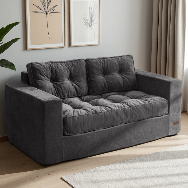 Canapé Bean Bag, causeuse Giant Cozy, Chenille gris foncé, P 31,5 po x l 59 po x H 26 po