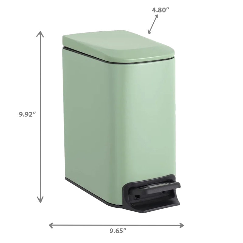 Poubelle rectangulaire à pédale latérale en acier inoxydable, Sauge, 3L