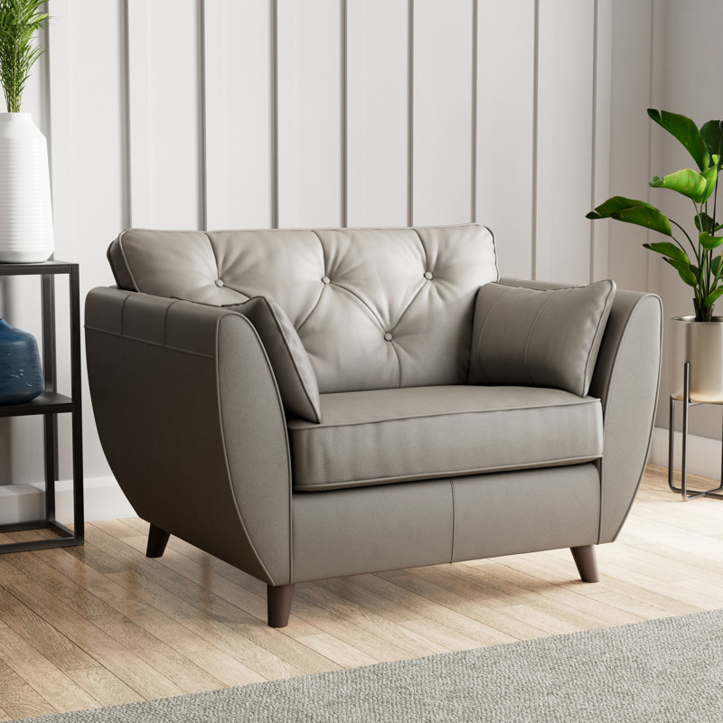 Marylin Leather Snuggle Chair, Stone Grey, Dark Wood