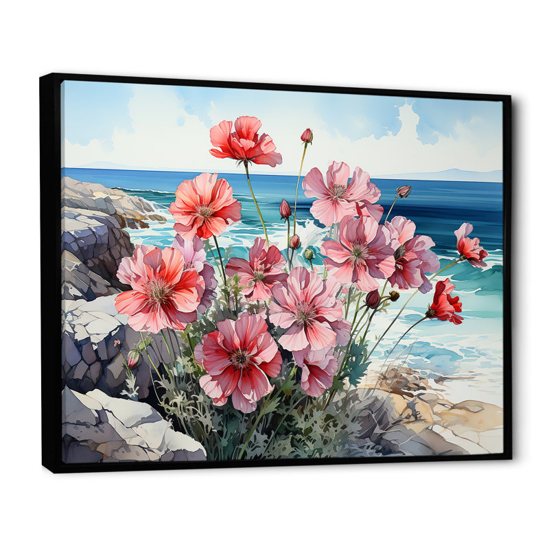 Fleur de géraniums côtière I, Cadre flottant noir, H 16 po x l 32 po x P 1 po