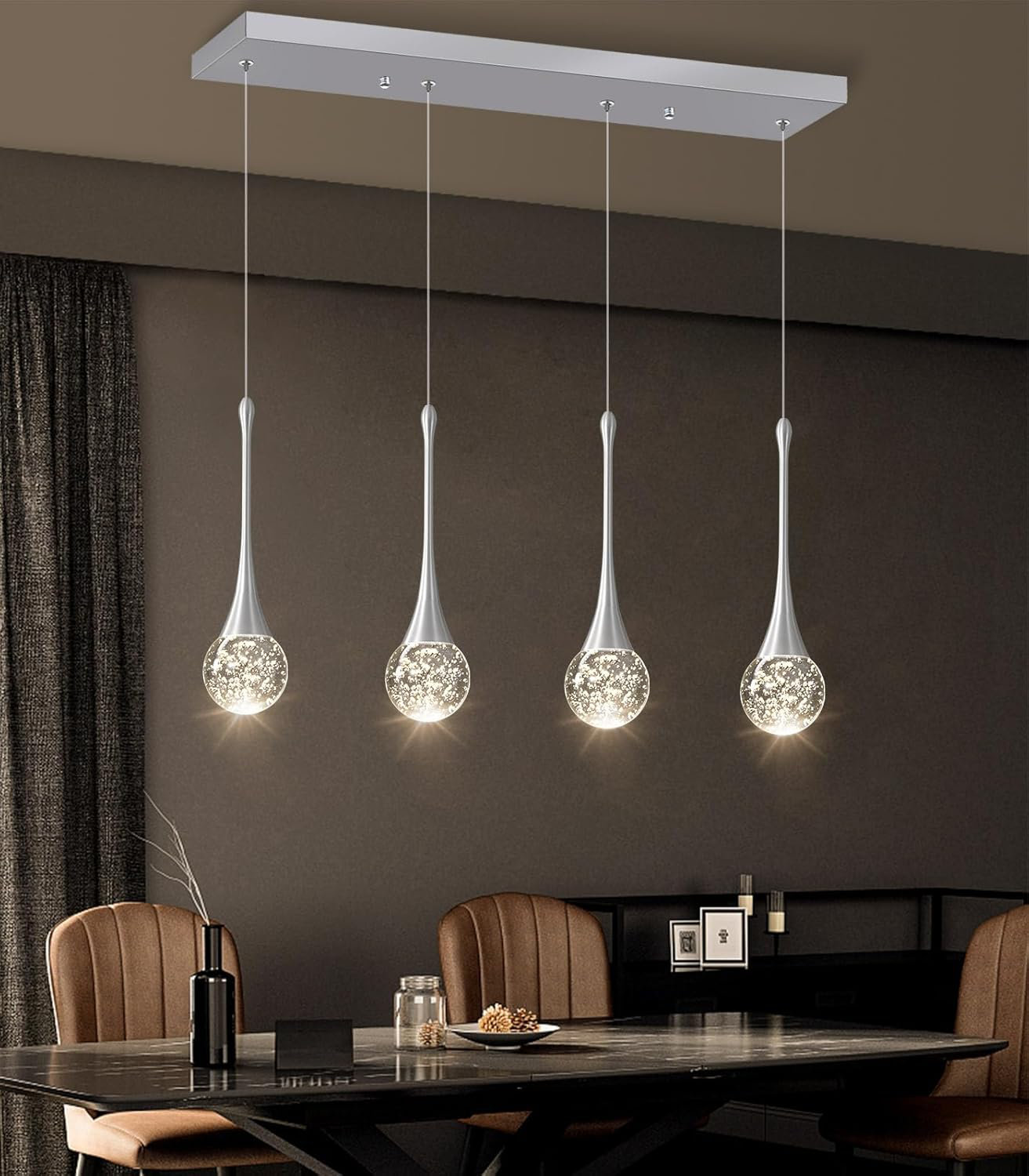 View of Everly Quinn Modern Glam Crystal Rectangular Chandelier With Dimmable ...