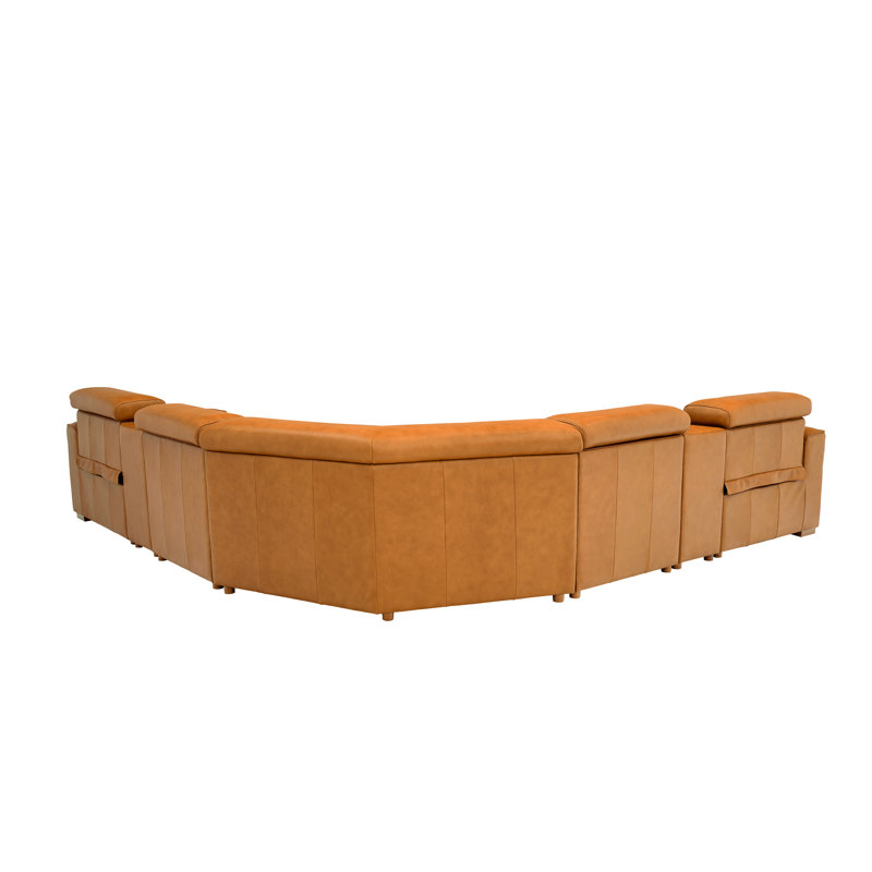 Canapé modulaire inclinable en cuir Brentkil, Cuir fleur de gingembre