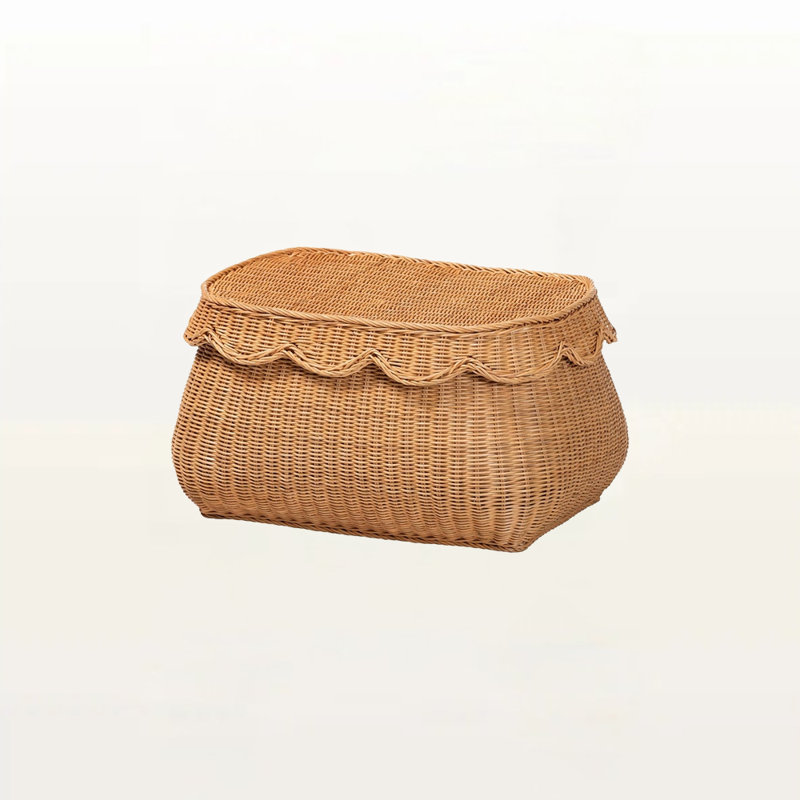 Abiona Carilyn Small Natural Rattan Basket with Handwoven Wicker, 11.91"H x 21.67"W x 15.23"D